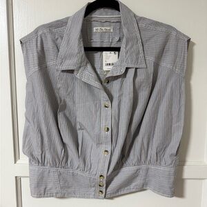 We The Free Blue Stripe Button-Front Women's Top Size XL (NWT)